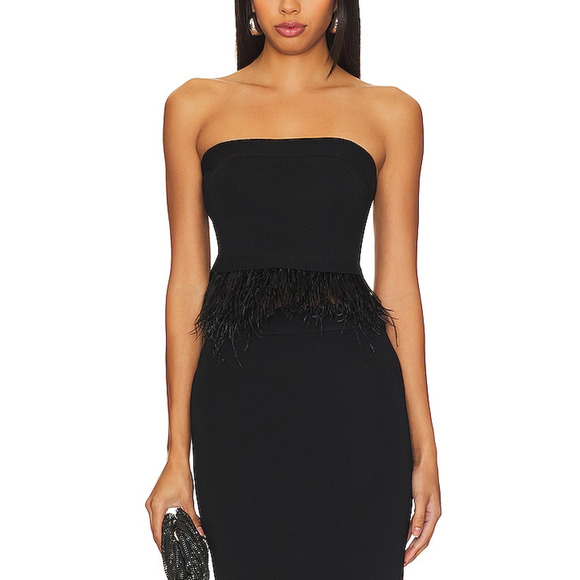 Central Park West Tops - Central Park West 'Sylvie Marabou' Bandeau Black Blouse / Top Size M